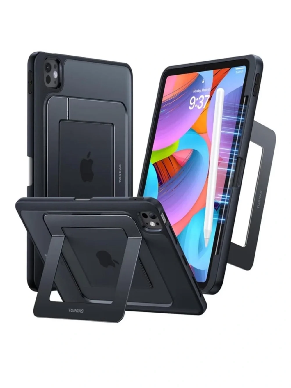 Black iPad Pro 11” 4th, 3rd, 2nd, 1st Gen Kickstand Case with Pencil Holder